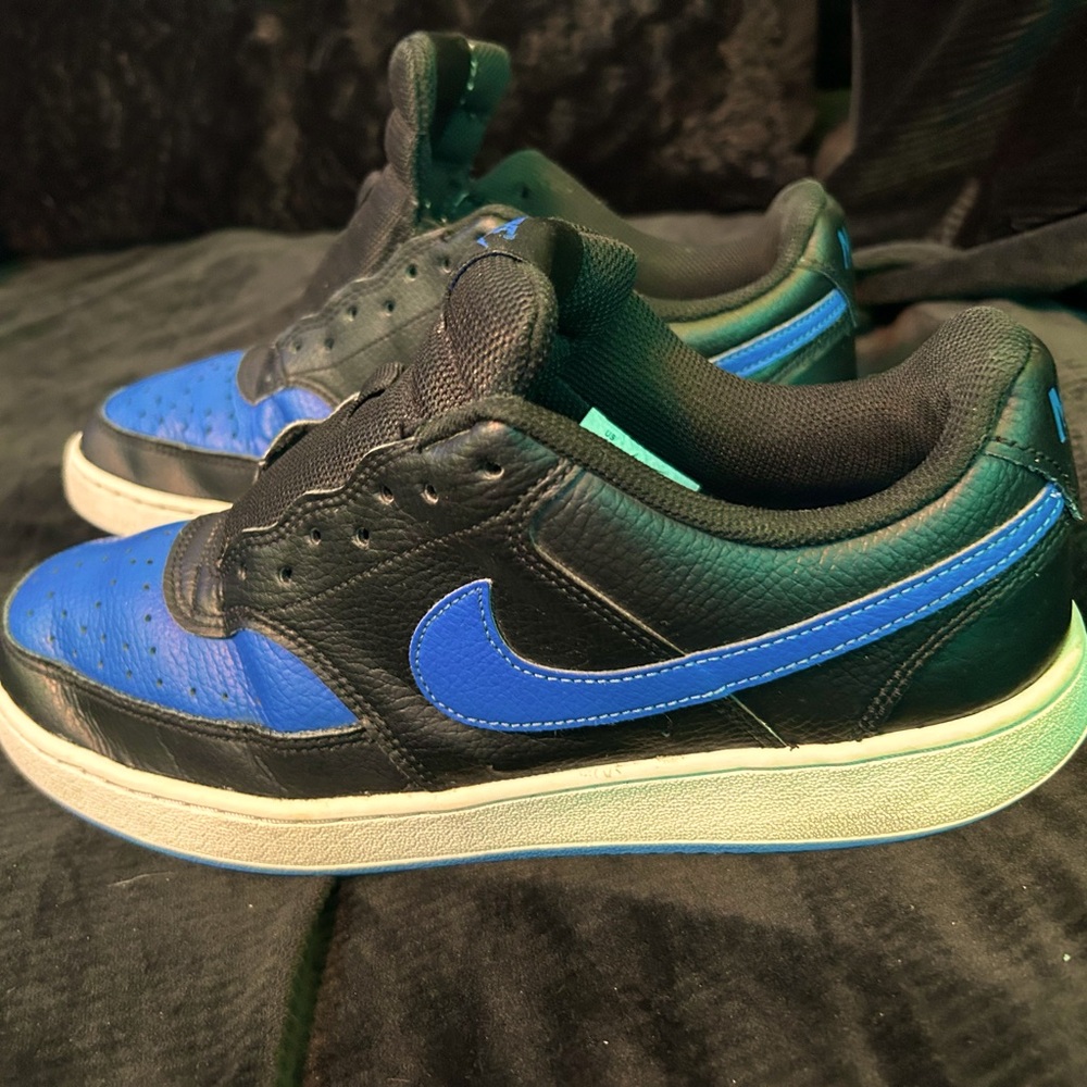 Nike Mens Court Vision Sneakers Black Blue DM8681-001 Leather Low Top SZ 9